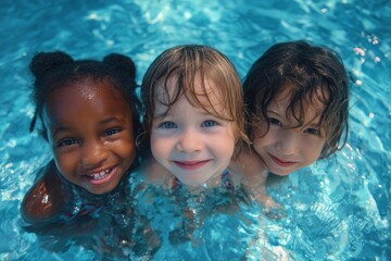 Children thrive in a diverse setting while participating in swimming lessons.