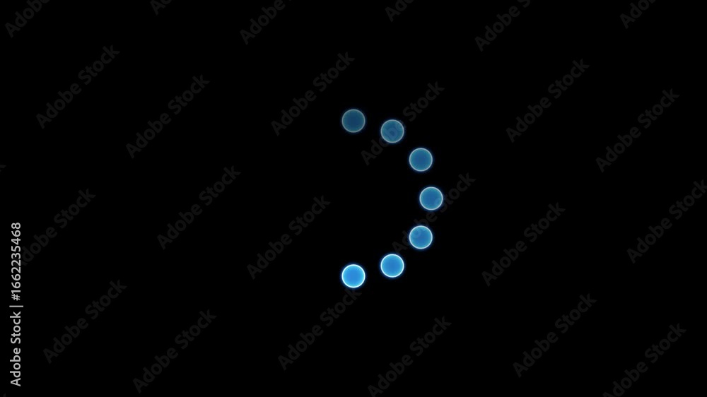 Poster neon loading cyan color dots circle animation on black background. circle loading spinning. 4k video