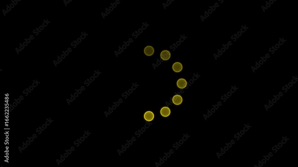 Poster neon loading yellow color dots circle animation on black background. circle loading spinning. 4k