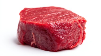 Obraz premium A high-quality cut of fresh red meat sits against a clean white background. Ideal for showcasing beef in recipes, culinary blogs, and grocery marketing. Perfect for chefs and food lovers. AI
