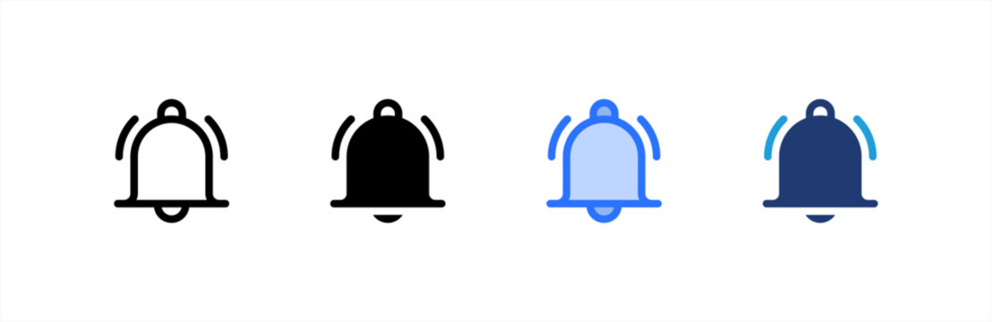 Notification Bell icon set multiple style collection. Vector illustration.