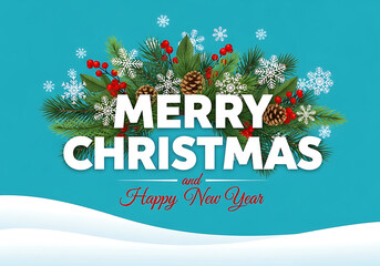 Festive Merry Christmas and Happy New Year greeting card design for holiday promotions and advertising campaigns