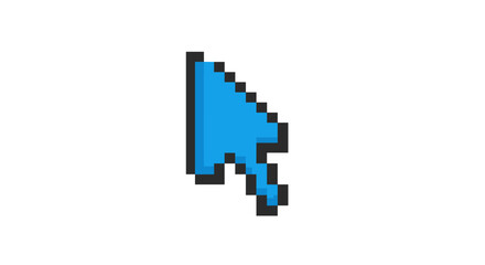 Retro pixelated blue cursor icon in 3d isometric style