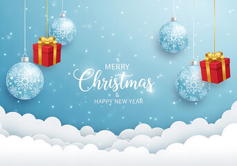 Festive Merry Christmas and Happy New Year greeting card with beautiful ornament decorations and joyful design