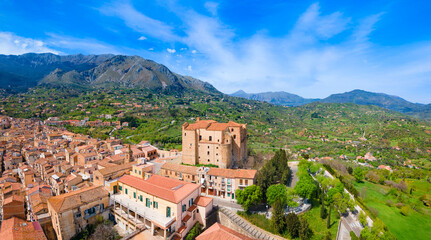 Castelbuono castle aerial panoramic view in Sicily, Italy.