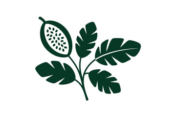 Stylized illustration of a papaya fruit on a branch with leaves