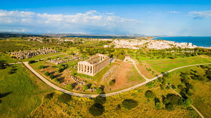 Hera Temple aerial panoramic view at Selinunte acropolis