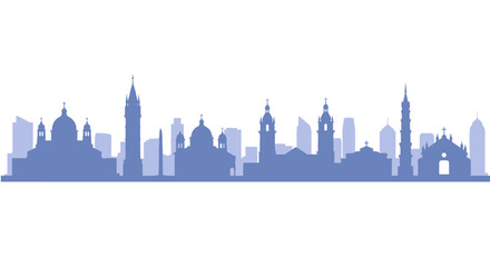 Silhouette of european city skyline featuring historic landmarks
