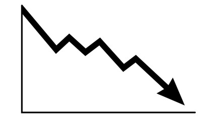 Downward trend icon: black arrow falling graph silhouette on white background