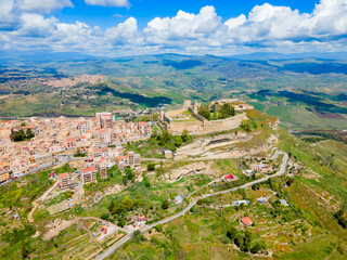 Castello di Lombardia aerial panoramic view, Enna