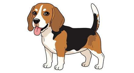 Cute beagle dog with tongue out in cartoon style with white background