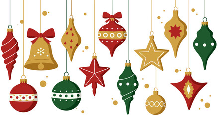 Festive christmas ornaments collection: red, green, and gold decorations