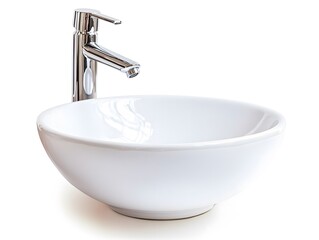 Modern White Ceramic Bathroom Sink with Polished Chrome Faucet - Contemporary Basin Design for Elegant Home Decor and Stylish Interior Architecture