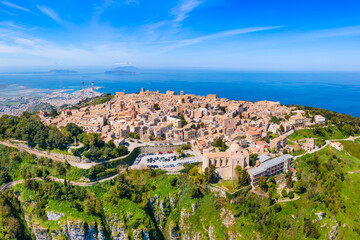 Erice town aerial panoramic view in Sicily