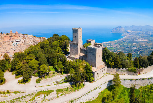 The Balio Towers aerial panoramic view in Erice