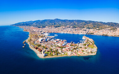 Messina city centre aerial panoramic view in Sicily