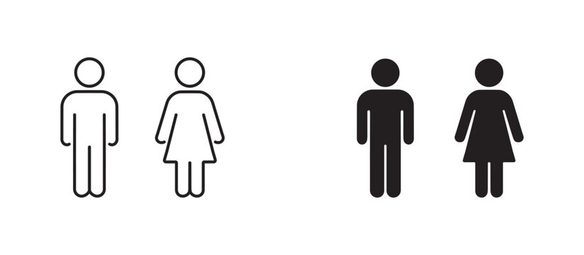 Man and woman outline and silhouette icon set .