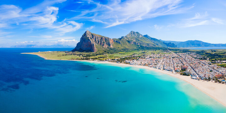 San Vito Lo Capo beach aerial panoramic view