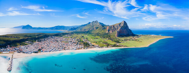 San Vito Lo Capo beach aerial panoramic view