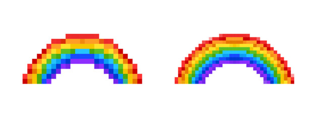 Bright and colorful retro pixel art design, featuring a unique mosaic pattern with bold blue and pink hues.