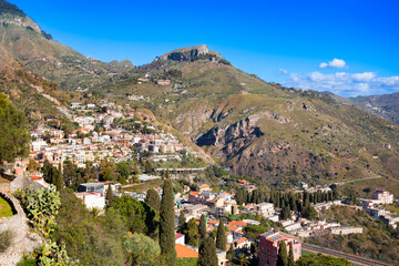 Taormina city aerial panoramic view in Sicily, Italy