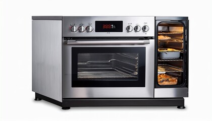 Obraz premium a modern stainless steel oven with multiple controls and a spacious interior ideal for baking and cooking various dishes isolated on transparent or white background