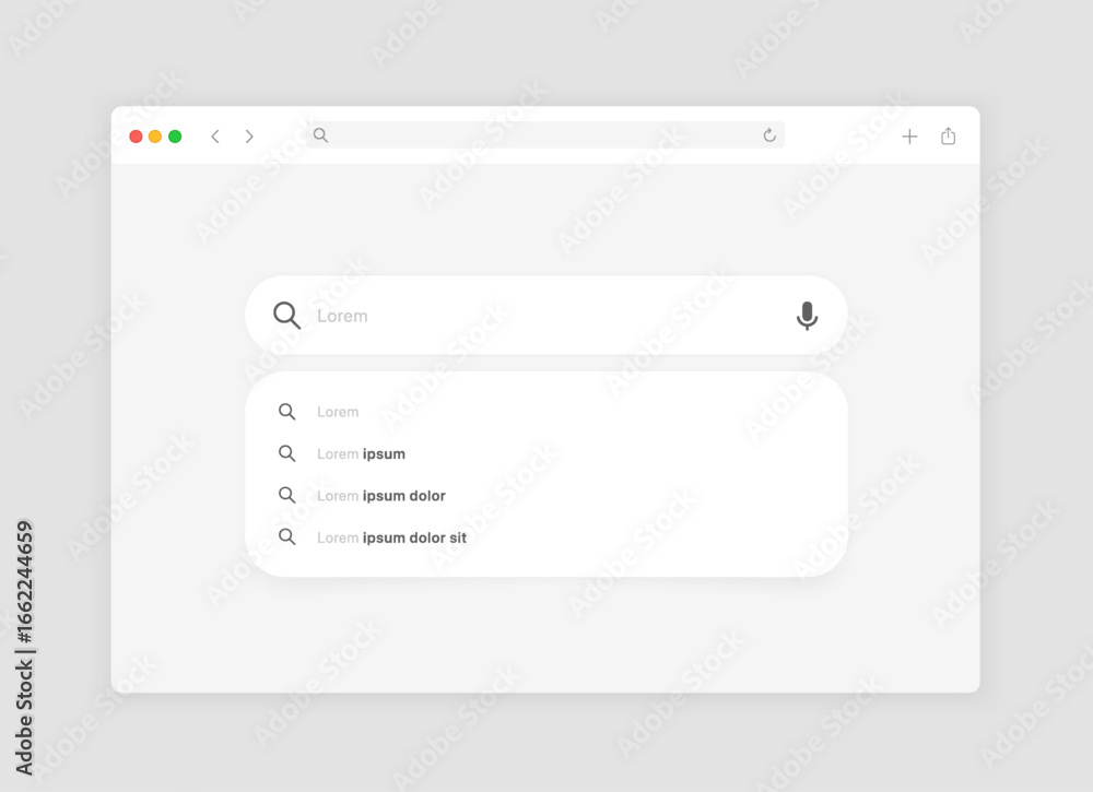 Aufkleber search bar with suggestions for ui ux design and web site. search address and navigation bar icon. c