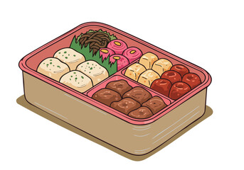 charming bento box illustration showcases a shared meal radiating warmth and connection Bright colors and detailed food element