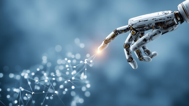 Robot Hand Touching Digital Network Connection