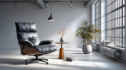 Modern Interior with Leather Chair and Plant