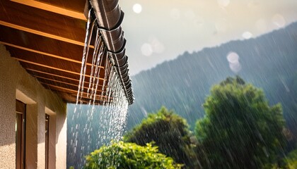 rain falling down from the house roof