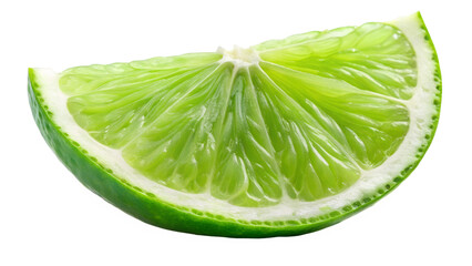 Fresh and juicy slice of green lime isolated on transparent background, a vibrant and refreshing citrus fruit with a sour and aromatic flavor