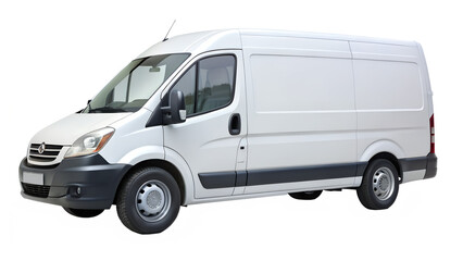 White commercial van isolated on transparent background, a vehicle for delivery and transportation of goods and cargo, side view