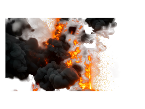 Explosion of fire and smoke isolated on transparent background