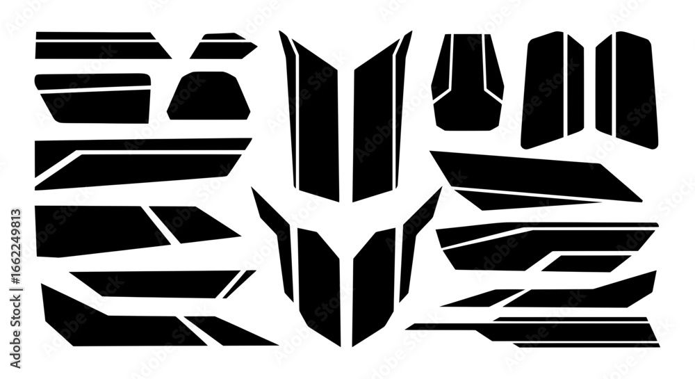 Poster modern vector graphics kit for vehicle wraps. abstract geometric shapes and stripes for custom car, 