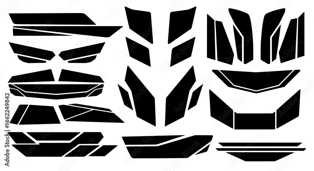 Poster set of futuristic and aggressive vector graphics for vehicle wraps. abstract geometric shapes and li