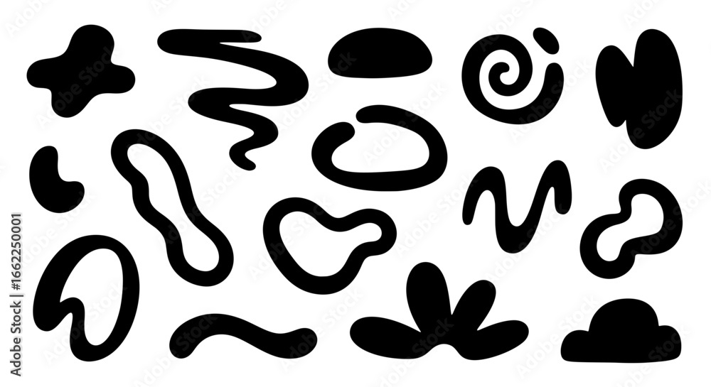 Poster a collection of modern abstract shapes. set of hand-drawn organic blobs, squiggles, and doodle eleme