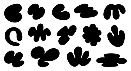 Fototapeta premium A collection of fifteen modern abstract shapes. Set of hand-drawn organic black blobs and playful forms isolated on a white background for trendy and creative design projects.