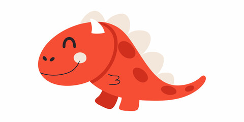 Adorable Red Dinosaur with Cream Spikes and Horn Keywords: dinosaur, cute, cartoon, red, spikes