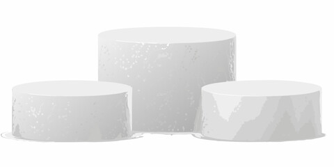 Three textured cylindrical display stands on white