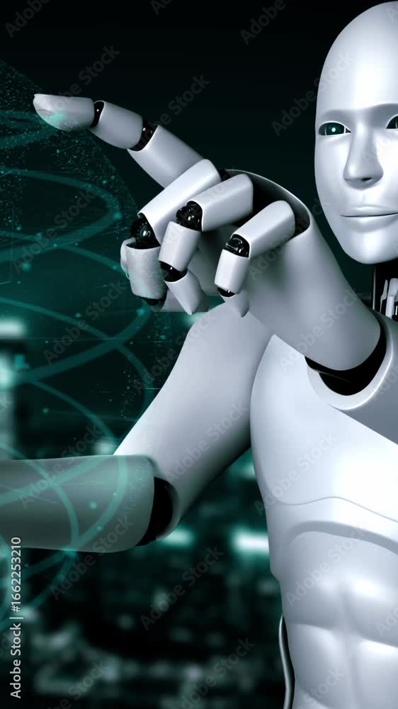 Poster futuristic robot artificial intelligence huminoid ai transportation analytic technology development 
