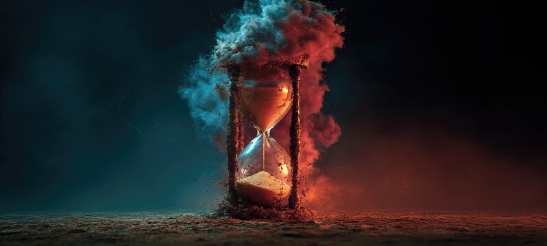 Hourglass with exploding sand and smoke