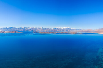 Karakul lake aerial panoramic view in Tajikistan