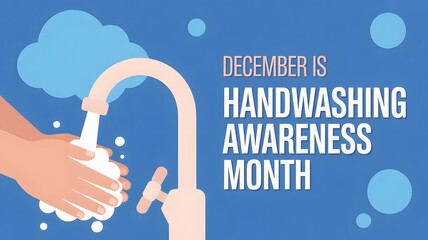Illustration of hands washing under a faucet for handwashing awareness month in december
