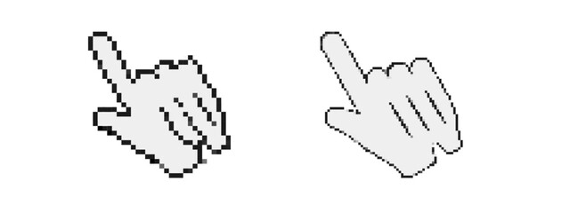 Two pixelated hands with raised fingers, showcasing a classic 8 bit style; perfect for games.