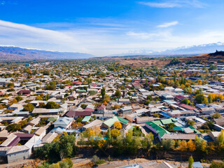 Penjikent city aerial panoramic view in Tajikistan