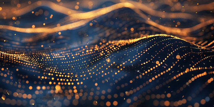Golden dots on dark fabric create an abstract pattern of light and shadow
