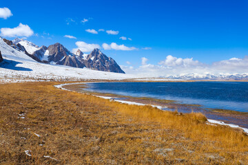 Rangkul lake and Pamir mountains near Murghab town, Tajikistan