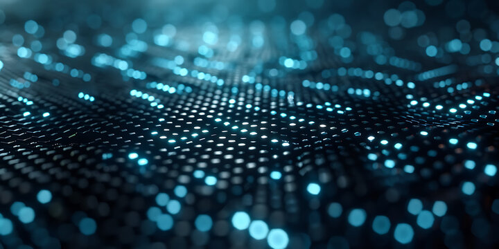 "Blue Digital Dots Forming a Wave Pattern on a Dark Background"