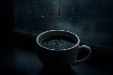 Cinemagraph coffee window with raindrop ripple effect